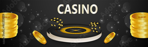 Realistic casino gambling game with gold coin, chips, and playing cards