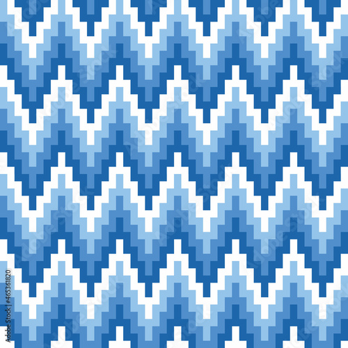 flame stitch pattern in blue tones