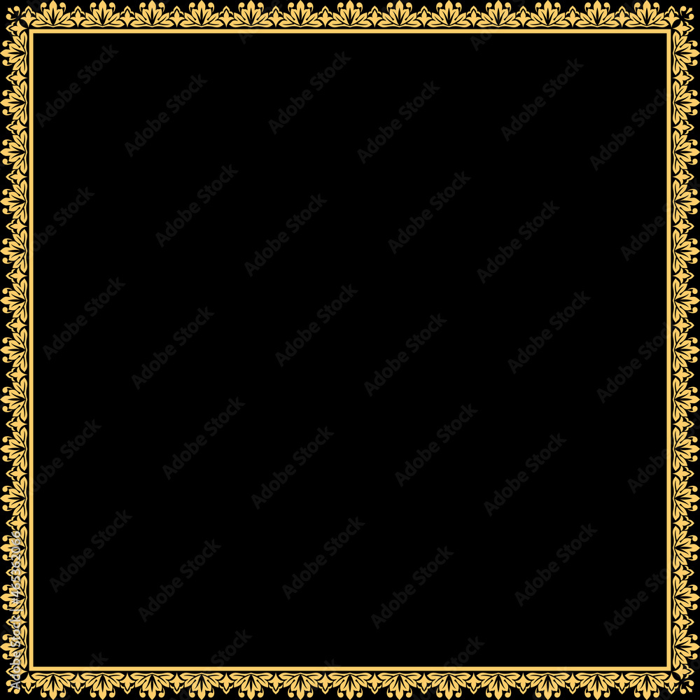 Decorative frame Elegant vector element for design in Eastern style, place for text. Floral golden and black border. Lace illustration for invitations and greeting cards
