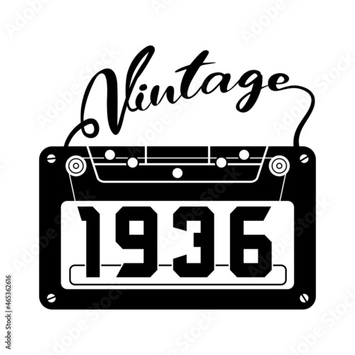 vintage 1936 Retro Cassette Tape, 1936 birthday typography design