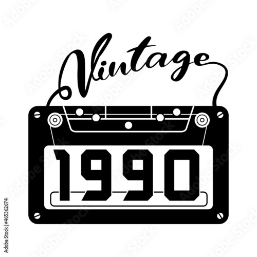 vintage 1990 Retro Cassette Tape, 1990 birthday typography design