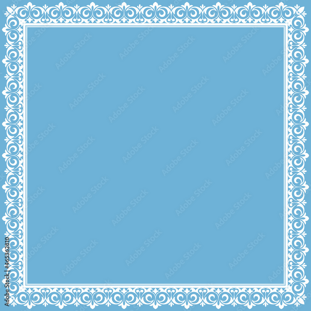 Decorative frame Elegant vector element for design in Eastern style, place for text. Floral blue and white border. Lace illustration for invitations and greeting cards Decorative frame Elegant vector element for design in Eastern style, place for text. Floral blue and white border. Lace illustration for invitations and greeting cards