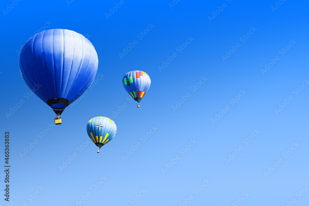 Set of red heart shaped balloon on blue background