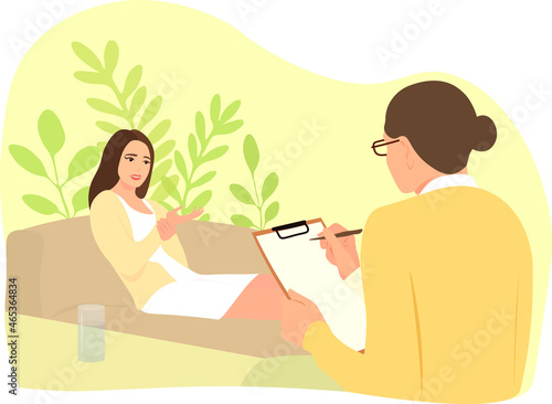 Vector illustration of a psychologist who leads an appointment and his patient. Psychology vector