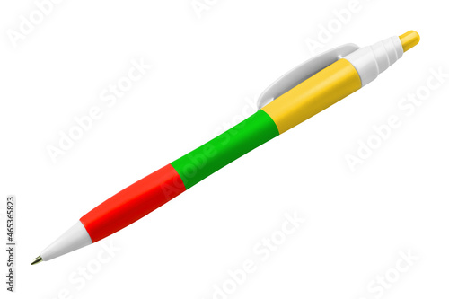 Kugelschreiber rot grün gelb auf weissem Hintergrund photo