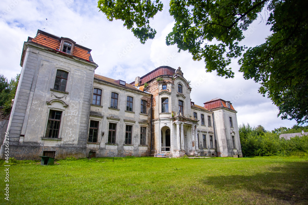 Old palace in a light colors, abandoned building. High quality photo