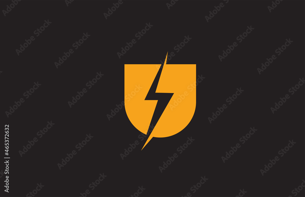 U yellow black alphabet letter logo icon. Electric lightning design for power or energy business U yellow black alphabet letter logo icon. Electric lightning design for power or energy business