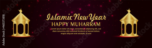 Creative islamic golden lantern for happy muharram celebration banner