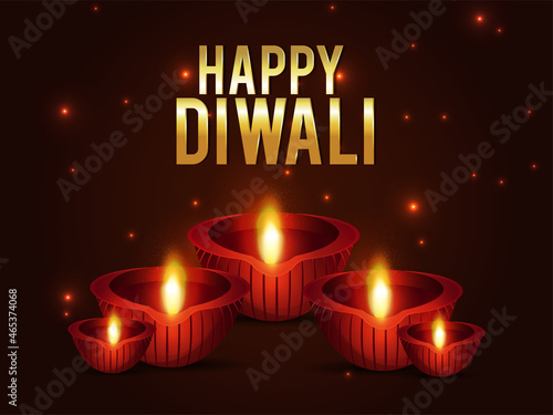 Happy diwali indian festival of light with diwali diya