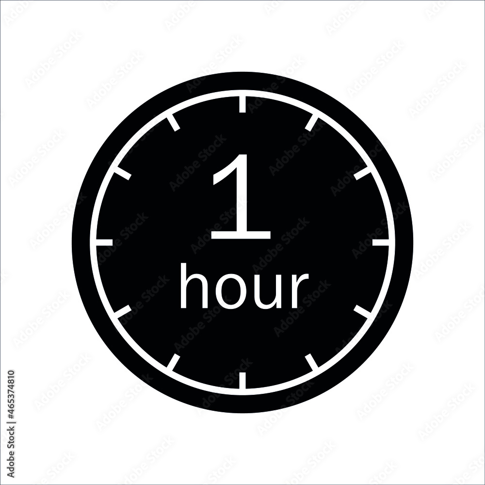 One hour icon. Symbol for product labels. Cooking time, cosmetic or chemical application time, sport time. Vector illustration One hour icon. Symbol for product labels. Cooking time, cosmetic or chemical application time, sport time. Vector illustration