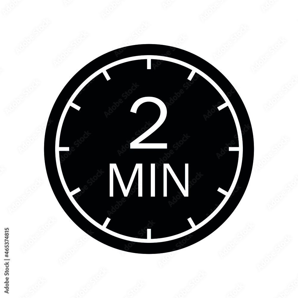 Two minutes icon. Symbol for product labels. Cooking time, cosmetic or chemical application time, sport time. Vector illustration Two minutes icon. Symbol for product labels. Cooking time, cosmetic or chemical application time, sport time. Vector illustration