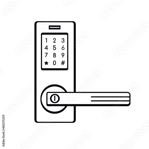 Digital door handle line icon. Electronic smart door lock. Outline Graphic design. Vector illustration on white background