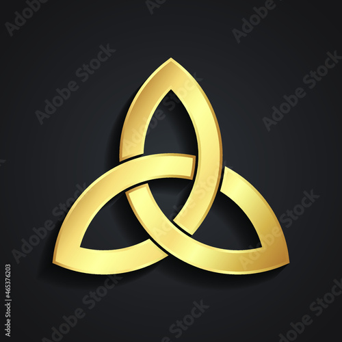 3d golden triquetra ornamental knot symbol