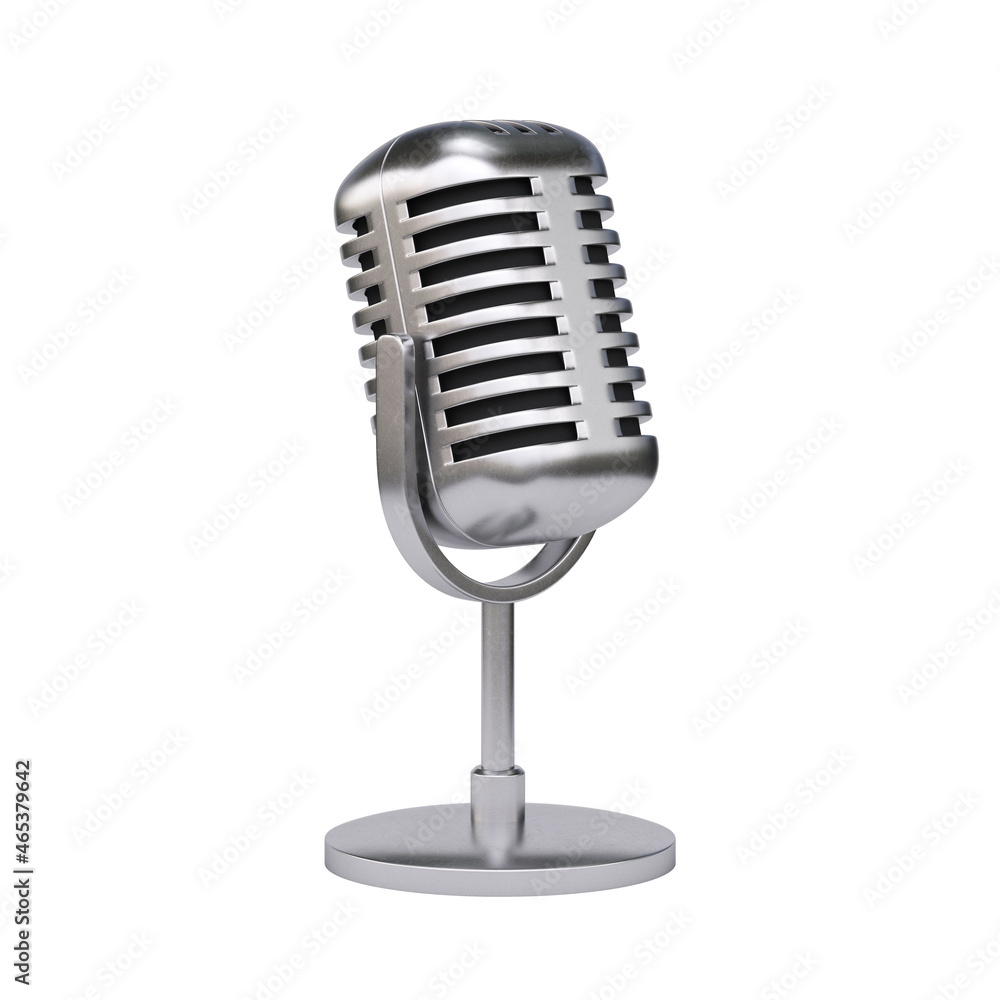 Chrome radio microphone isolated on white background 3d rendering Chrome radio microphone isolated on white background 3d rendering