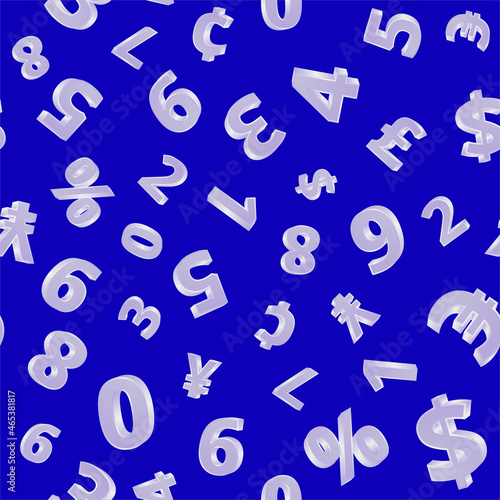 A pattern of volumetric numbers on a blue background for printing and decoration. 3d.Vector illustration.