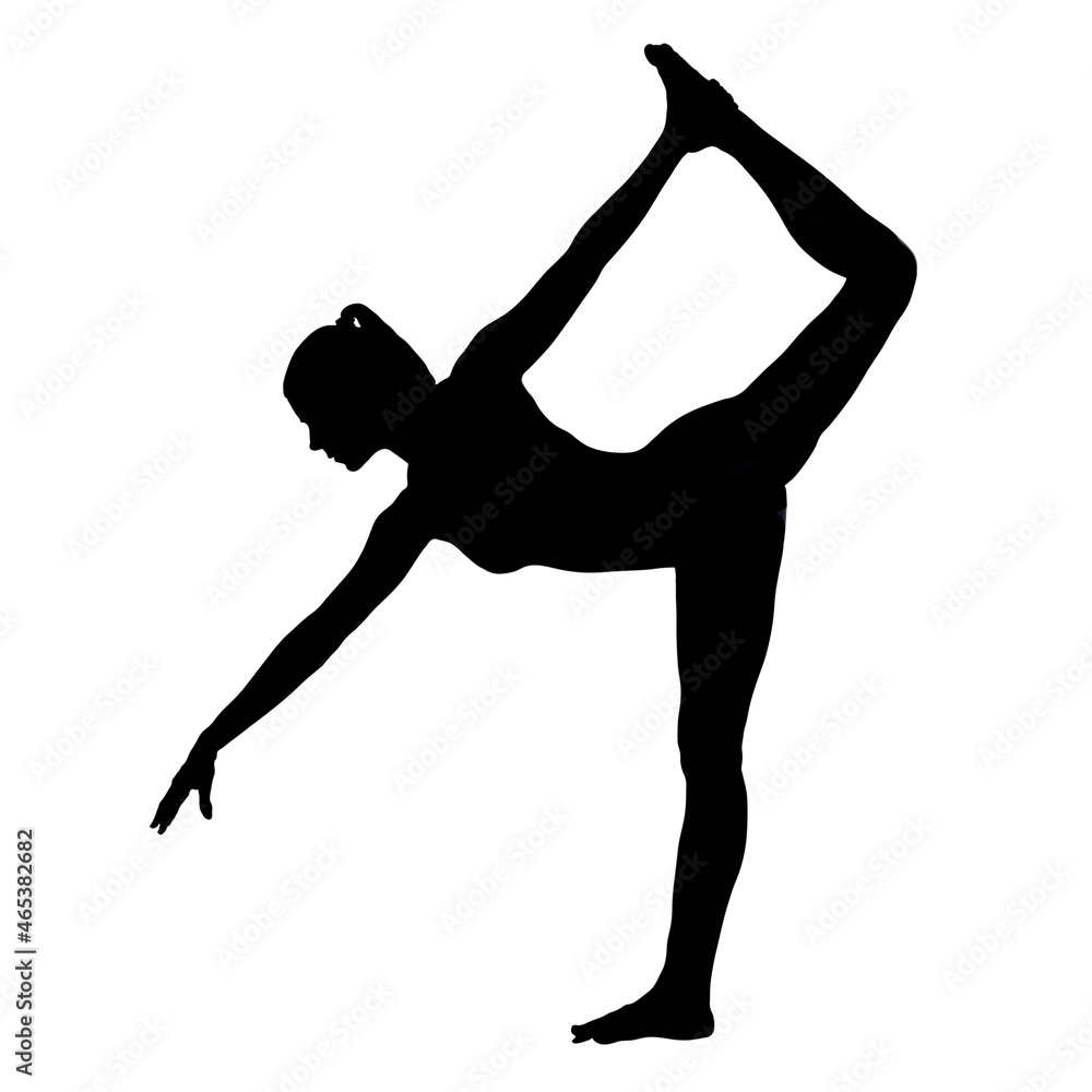 Female Silhouette in Yoga King Dancer Variation Pose Female Silhouette in Yoga King Dancer Variation Pose