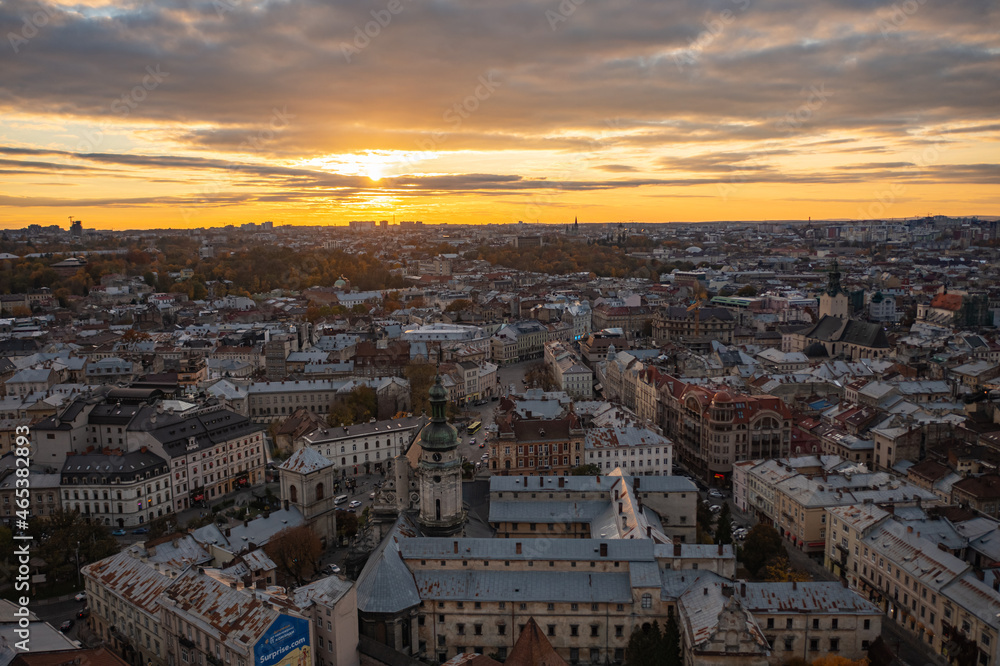 Fototapeta premium Panoramic view on Lviv from drone