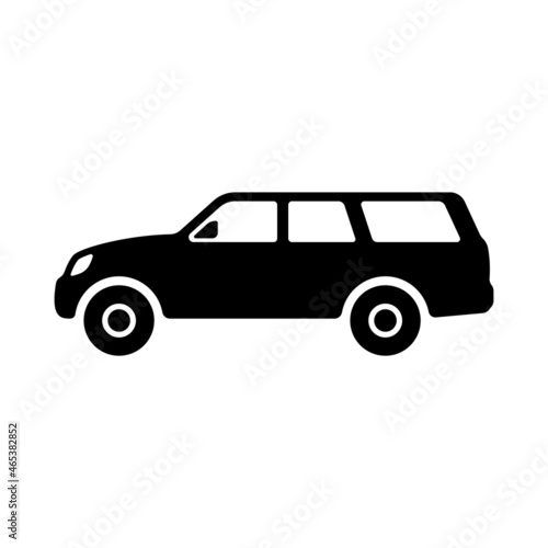 SUV icon. Off-road vehicle. Black silhouette. Side view. Vector simple flat graphic illustration. The isolated object on a white background. Isolate.