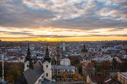 Panoramic view on Lviv from drone