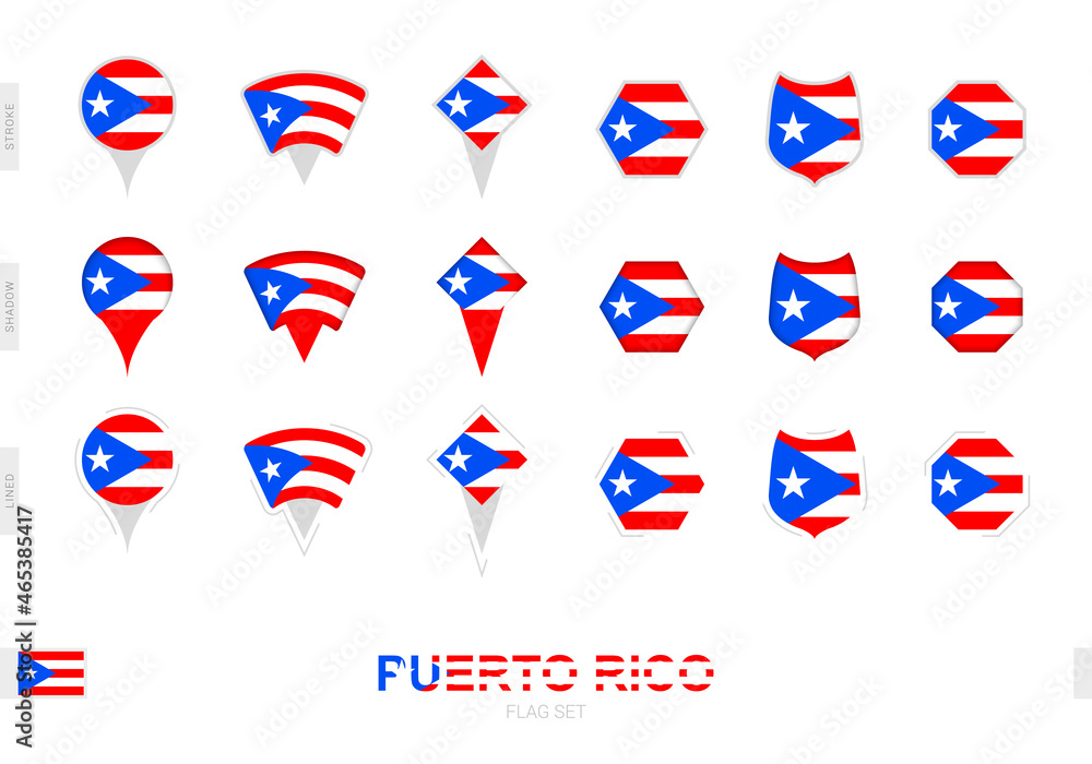 Collection of the Puerto Rico flag in different shapes and with three different effects.