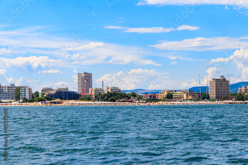 View of the Black sea and Sunny Beach resort in Bulgaria. View from a sea