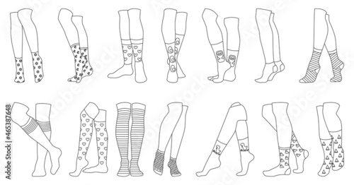 Woman stocking vector outline set icon. Vector illustration fashion sock on white background. Isolated outline set icon woman stocking.