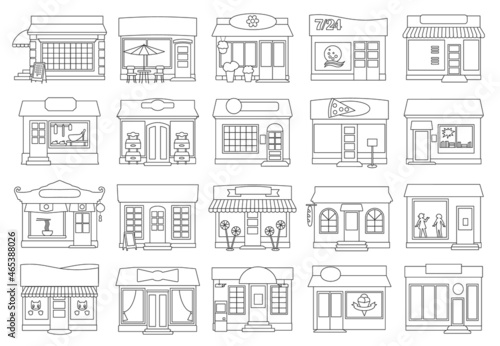 Facade store vector outline set icon. Vector illustration storefront on white background. Isolated outline set icon facade store.