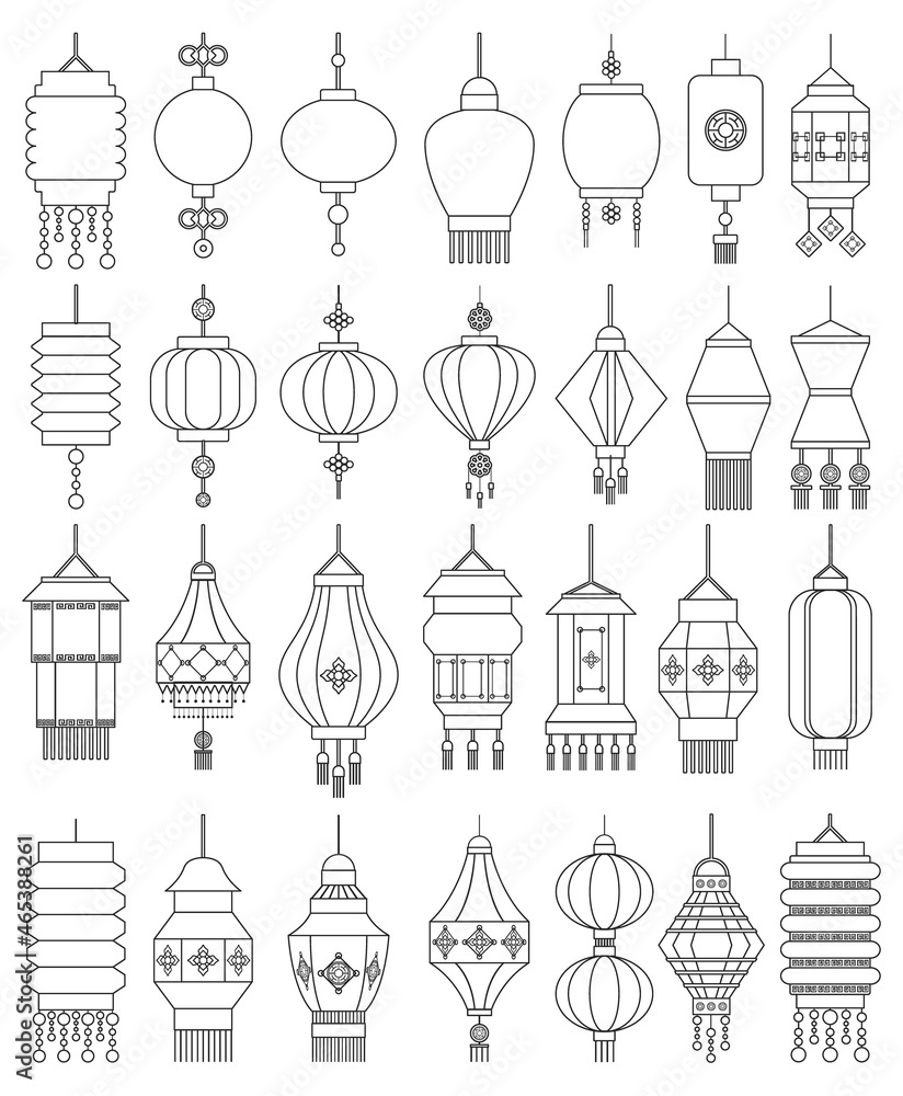 Chinese lantern vector outline set icon. Vector illustration asian lamp on white background. Isolated outline set icon chinese lantern. Chinese lantern vector outline set icon. Vector illustration asian lamp on white background. Isolated outline set icon chinese lantern.