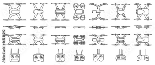 Drone vector outline set icon. Vector illustration quadcopter on white background. Isolated outline set icon drone.