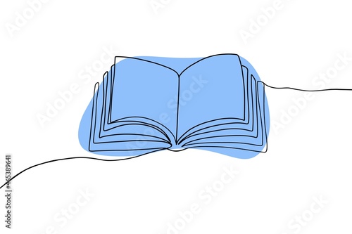 One line book drawing. Modern continuous outline doodle open book, hand drawn flying pages. Vector illustration photo