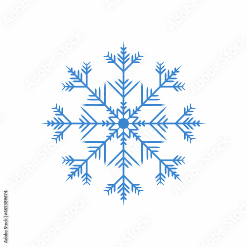 Blue Snowflake. Symbol of winter, Christmas, New Year holiday.Blue silhouette on white background. Vector illustration.