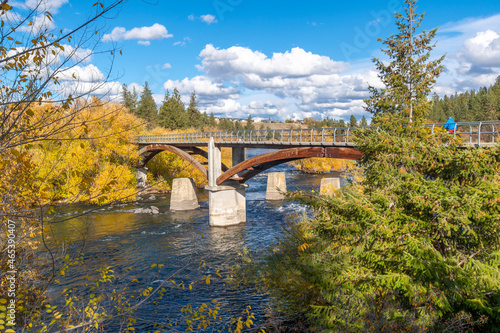 The Spokane River at People's Park during late autumn in Spokane, Washington, USA.