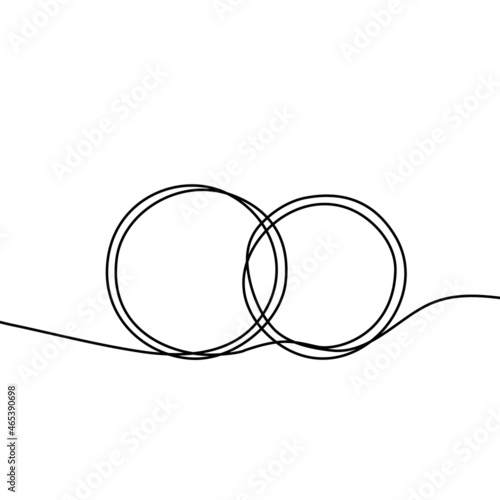 Continuous line drawing of wedding rings.