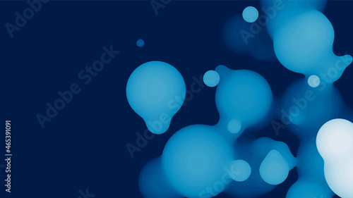 Abstract 3d fluid metaball shape with bluish balls. Synthwave liquid organic droplets with gradient color.