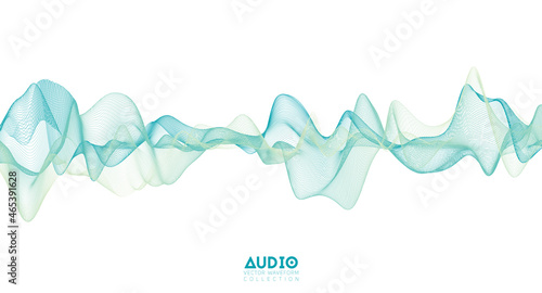 3d audio soundwave. Light green music pulse oscillation. Glowing impulse pattern