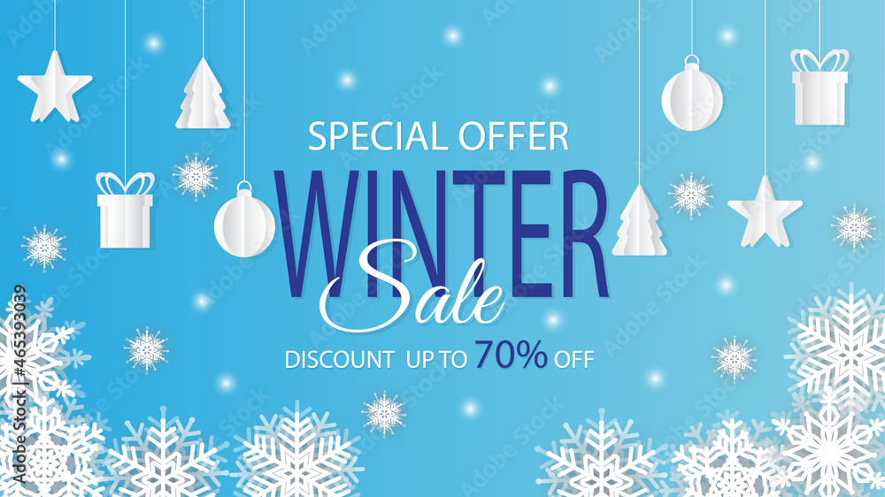 Naklejka premium Winter sale banner. Paper cut vector. Vector Illustration.