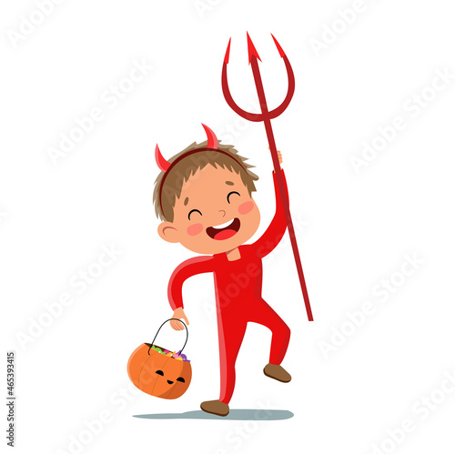 Vector cartoon halloween devil boy with pumpkin