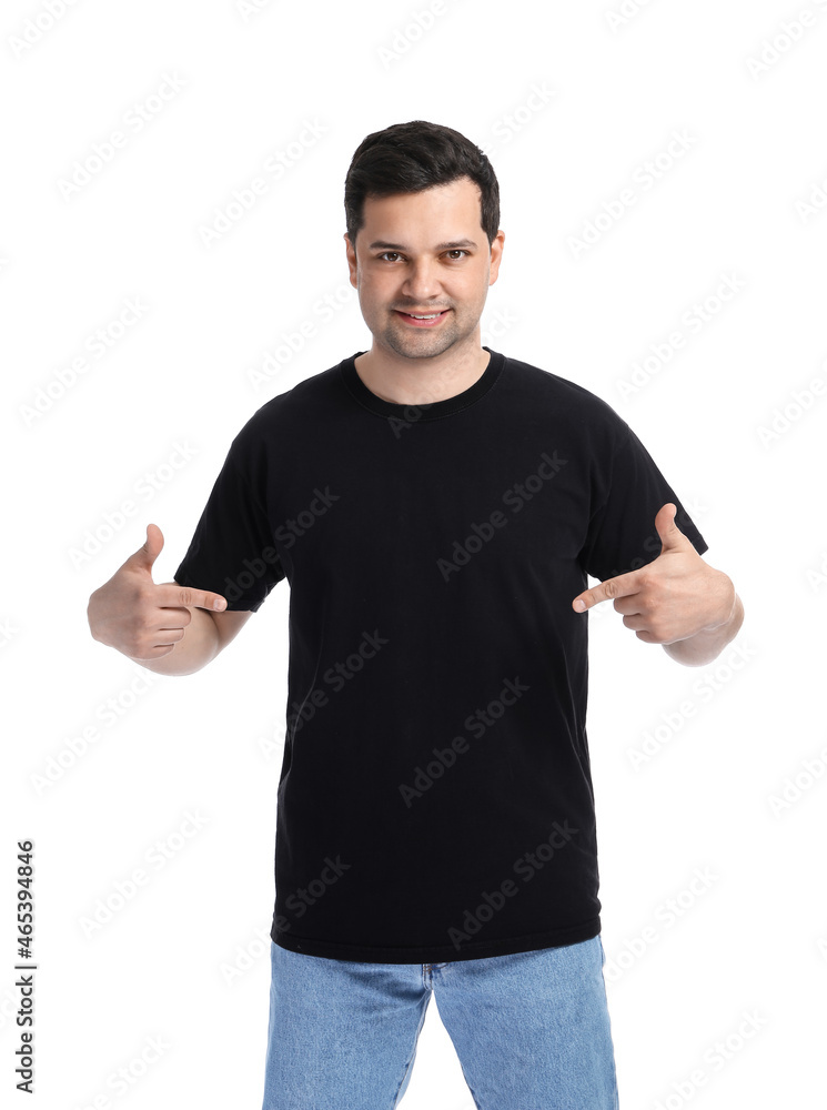 Fototapeta premium Handsome young man in stylish t-shirt on white background