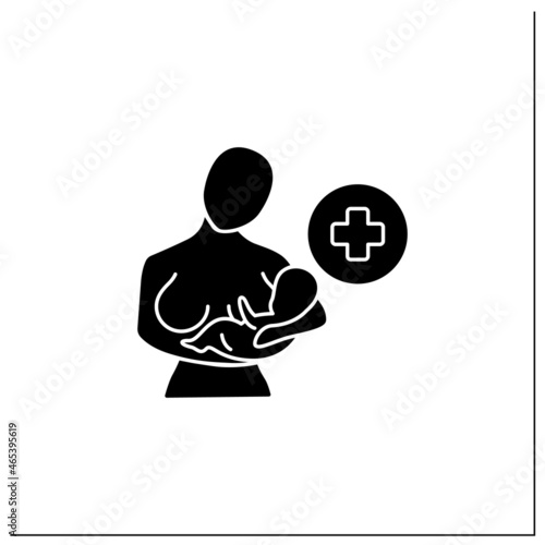 Lactation glyph icon.Period when mother lactates to feed baby. Breastfeeding.Baby care. Women health concept. Filled flat sign. Isolated silhouette vector illustration
