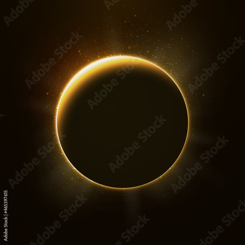 Solar eclipse with sparkles. Sunlight and rays. Vector realistic illustration.