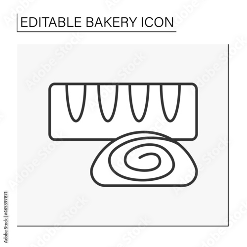  Baking line icon. Strudel dessert. Layered pastry with sweet filling.Bakery concept. Isolated vector illustration.Editable stroke