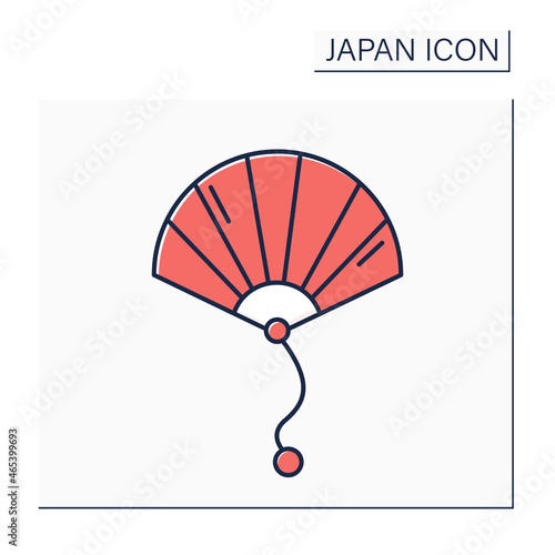 Hand fan color icon. Refreshing device. Waving back-and-forth to create airflow. Accessories.Japanese culture concept. Isolated vector illustration
