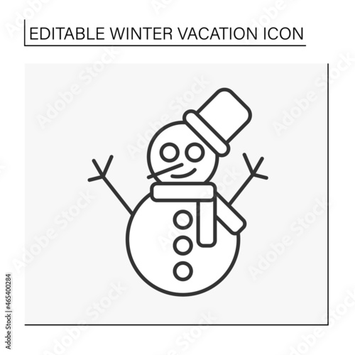  Snowman line icon. Funny snowman with a nice hat and scarf. Winter fun. Winter vacation concept. Isolated vector illustration. Editable stroke