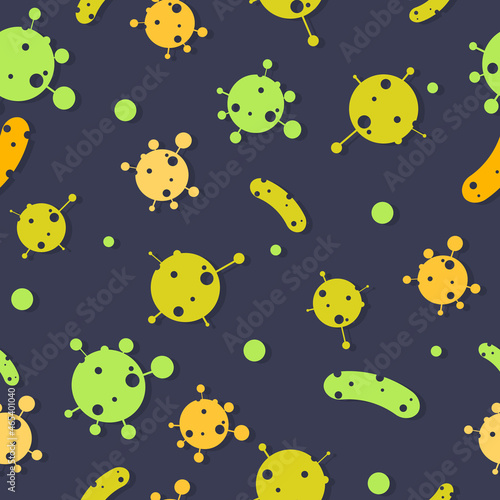 Background with viruses. Bacteria and viruses, seamless colored background
