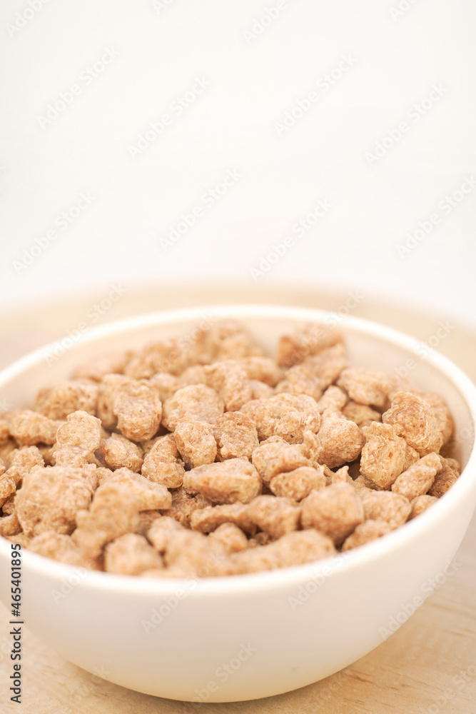 Closeup of textured soy protein. Textured vegetable protein.
Soy meat for a vegan diet Closeup of textured soy protein. Textured vegetable protein.
Soy meat for a vegan diet
