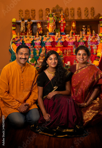 Traditional Indian family posing for camera 