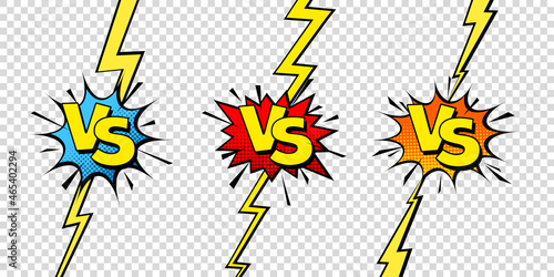 Comic challenge background. Cartoon battle, fight border. Versus or vs frame with lightning. Sports team competition poster. Vector illustration.