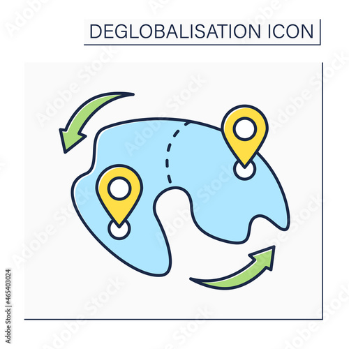 Land redistribution color icon.Laws, regulations or customs regarding land ownership. Deglobalisation concept. Isolated vector illustration