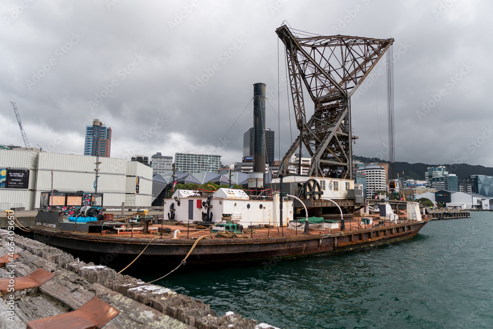 Rusting Barge In Wellington Harbor New Zealand
