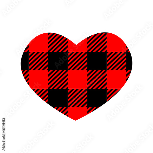 Heart shape with red and black buffalo pattern. Love symbol with gingham checkered print. Vector flat illustration.